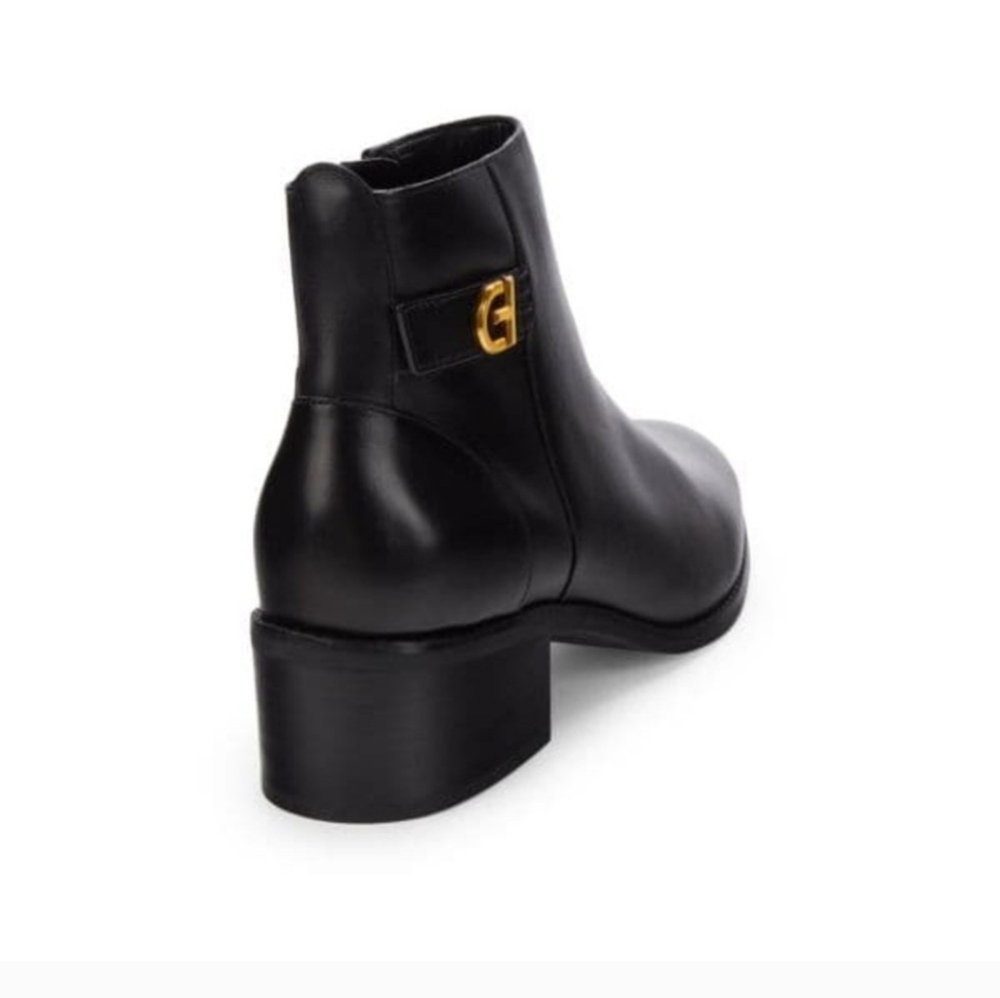 Cole Haan Womens Holis Black Leather Gold Logo Side Buckle Heeled Ankle Boot 9.5 - Picture 5 of 16